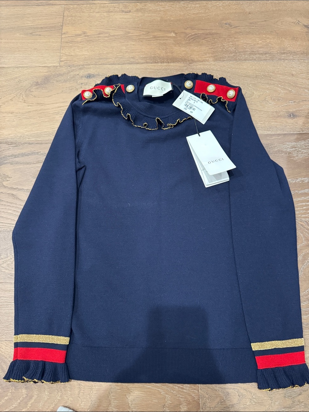 Gucci Navy Knit Sweater with Red & Gold Trim